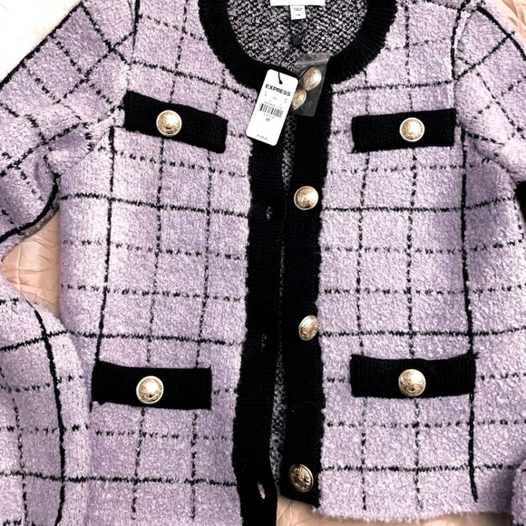 Express Sweaters Nwt Express Plaid Novelty Button Sweater Jacket Xs